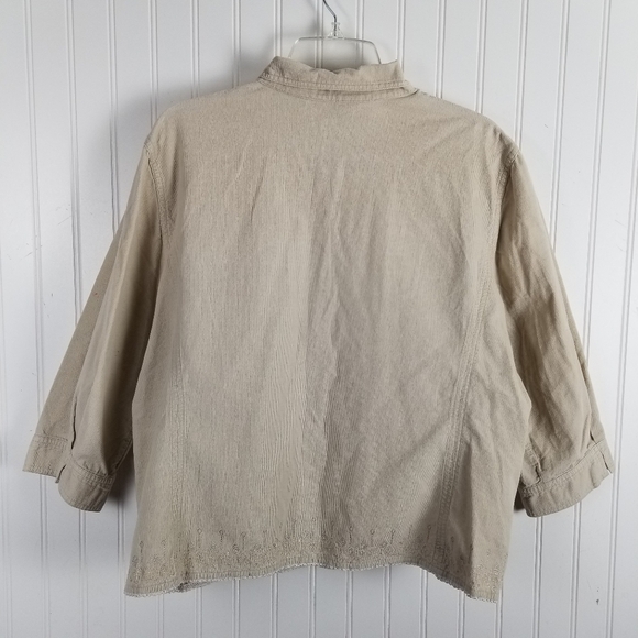 J Jill Embroidered Corduroy Button Front Shirt Lightweight 3/4 Sleeve Pockets - Picture 9 of 11